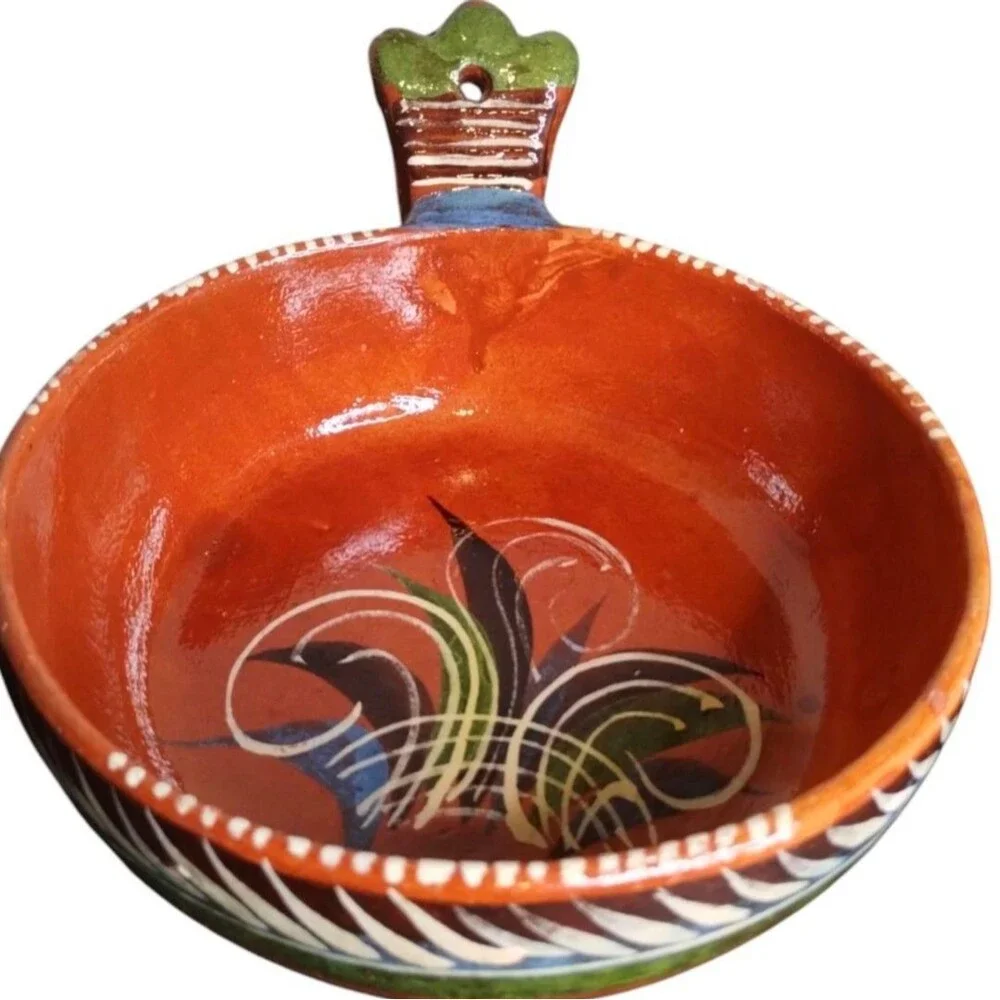 Vintage Mexican Redware Tlaquepaque Or Tonala Pottery Folk Art Bowl